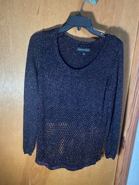 Rock & Republic Deep Purple Metallic Open-Weave Scoop Neck Sweater